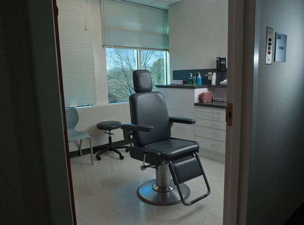 A photo of an exam room taken for an architectural photography shoot